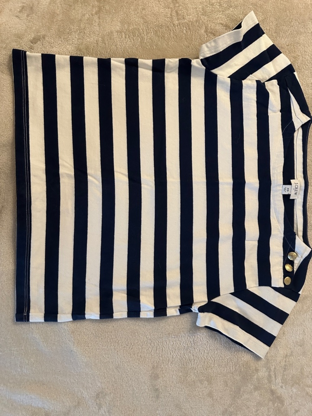 J. Crew Navy & White Striped Short Sleeve Tee with Shoulder Buttons